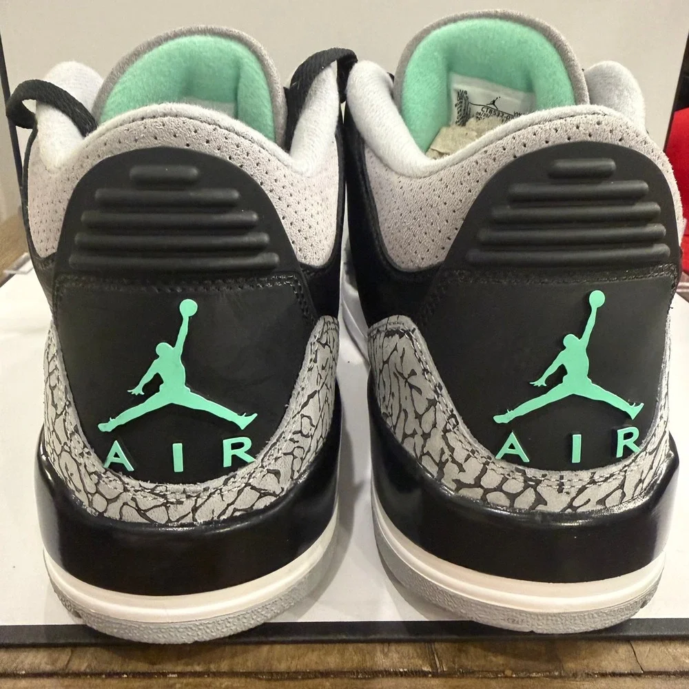 Jordan Air Jordan 3 Retro Mens 10.5 Black Green Glow Elephant Print CT8532-031